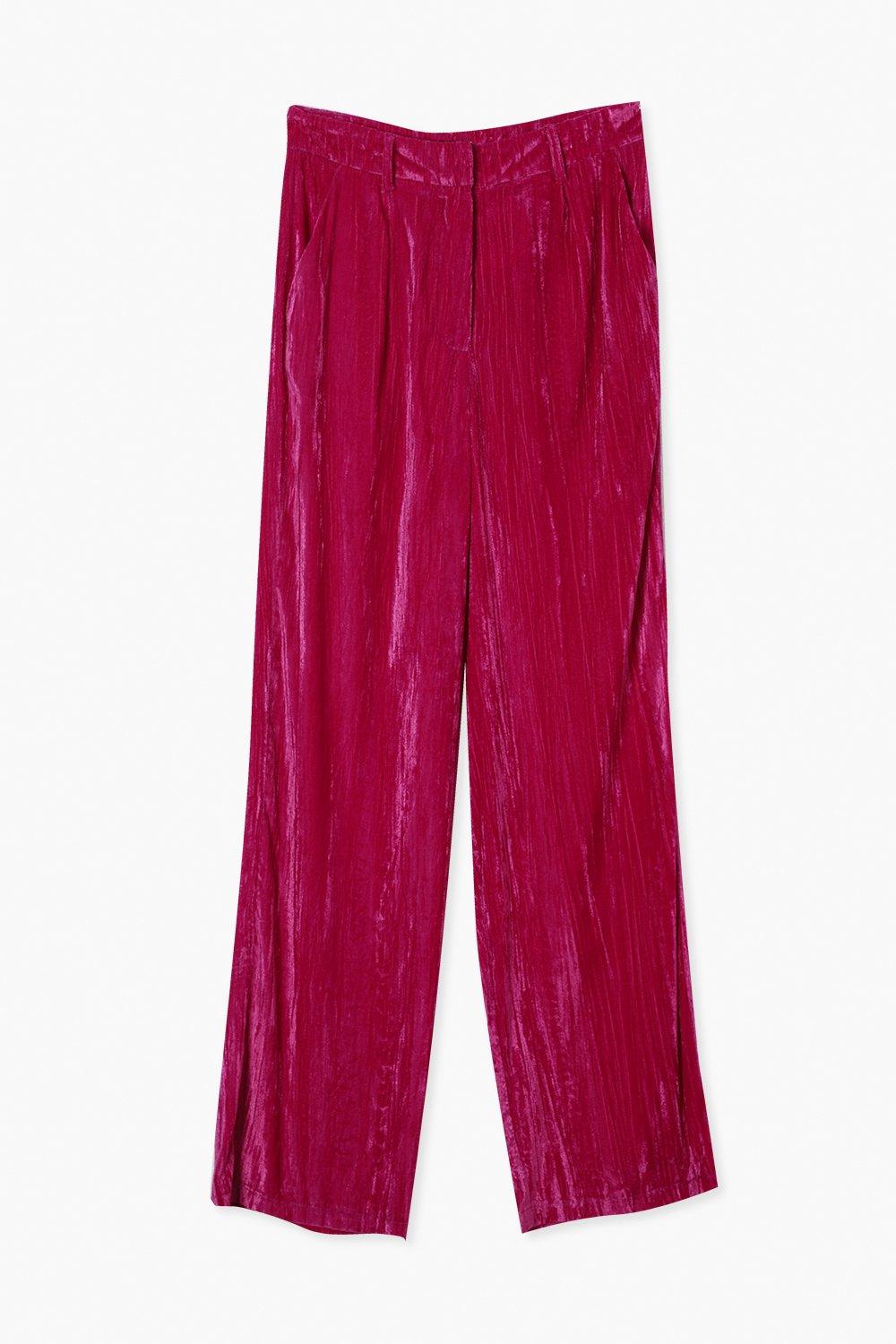 Crinkle Velvet Wide Leg Dress Pants